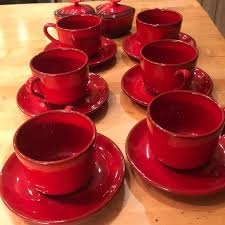 Stainless steel and ceramic espresso coffee set for six. Caleca Cups And Saucers Kitchen Six Big Bold Beautiful Red Coffee Cups Saucers Poshmark