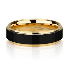 Black Tungsten Ring Yellow Gold Wedding Band Ring Tungsten Etsy In 2021 Black Tungsten Rings Tungsten Mens Rings Wedding Ring Bands