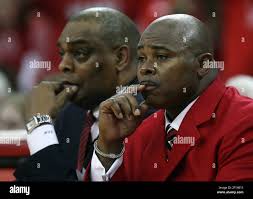 North Carolina State's head coach Sidney Lowe (right) and assistant coach  Larry Harris watch the second half action against North Carolina at the RBC  Center in Raleigh, North Carolina, Wednesday, February 20,