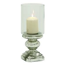 Rare size, hand etched design and great patina. Mercury Glass Finish Ball Pedestal Hurricane Candle Holder