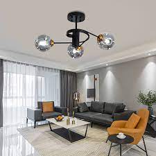 Ceiling lights x lighting by room: Curved Arms Living Room Semi Flush Ceiling Light Metal 3 5 Light Modern Flush Mount Light In Amber Smoke Gray Beautifulhalo Com