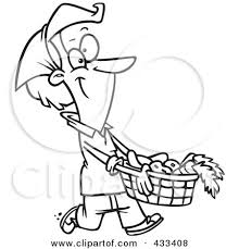 Organic farmer farm produce harvest retro. Royalty Free Rf Clipart Illustration Of Coloring Page Line Art Of A Woman Carrying A Harvest Basket By Toonaday 433408