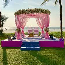 Indian Wedding Baby Pink Mandap At Ramada Goa Wedding Mandap Goa Wedding Mandap