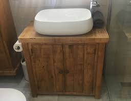 The belfast teak farmhouse sink is a unique solid teak wood kitchen sink made from sustainably sourced teak. Rustic Plank Solid Wood Bathroom Washstand Vanity Sink Unit Etsy