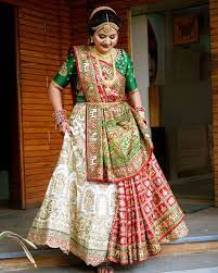 White Red And Green South Indian Bridal Wear Indian Bridal Dress Wedding Lehenga Designs Indian Bridal Wear