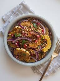 Farro Salad W Delicata Salad Pomegranate A Cozy Kitchen Recipe Farro Salad Grain Salad Grain Salad Recipes