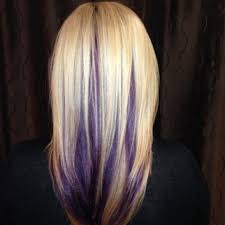 Peakaboo Highlights Deep Purple Blonde Hair Color Hair Highlights Peekaboo Hair