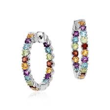 Multicolored Gemstone Hoop Earrings In Sterling Silver 2 5mm Blue Nile Gemstone Hoop Earrings Gemstone Earrings Gemstone Stud Earrings