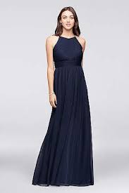 View Simple Halter High Neck Bridesmaid Dress At David S Bridal Navy Bridesmaid Dresses Bridal Shower Attire Halter Bridesmaid Dress