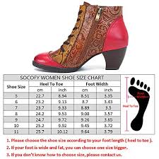 Socofy Ankle Booties Bohemian Splicing Flower Pattern Lace Up Zipper Block Heel Leather Outdoor Boots