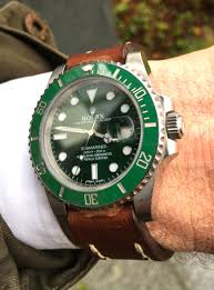 Put simply, the rolex submariner hulk is a veritable modern classic with over fifty years of history today, we're going to explore the rolex submariner hulk by diving into its backstory and then. Green Rolex Submariner With Leather Strap Vintage Rolex Rolex Submariner Wrist Wear