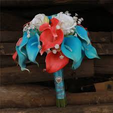 See more ideas about turquoise wedding, turquoise wedding flowers, wedding flowers. Turquoise And Coral Calla Lily Bouquet For Bridal Wedding Flowers Vanrina