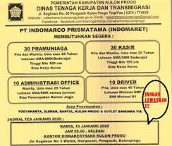 Cirebon tanggal 5 maret 2020 tempat smkn 1 jamblang. Disnakertrans Lowongan Pramuniaga Kasir Administrasi Office Dan Driver Di Pt Indomarco Prismatama