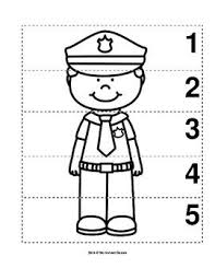 Number Sequence 1 5 Preschool B W Picture Puzzle Police Officer Community Helpers Community Helpers Crafts Community Helpers Worksheets