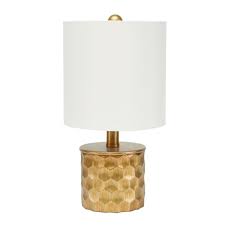 Silverwood Furniture Reimagined Hive Mini Gilded 15 5 In Gold Table Lamp With Linen Shade Cplt1658 The Home Depot