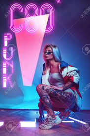 Cyber punk 2099 by kong vang on artstation. Beautiful Cyborg Woman Wearing Modern Clothes In Futuristic Nightclub Stock Photo Picture And Royalty Free Image Image 140227478