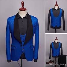 Le gilet pour homme : Acheter Costume Homme Mariage Groom Bleu Costumes Veste Gilet Pantalon Un Bouton Chale Revers Floral Jacquard Tuxedo Suit Costume Homme Costume Homme De 60 1 Du Lzssing Dhgate Com