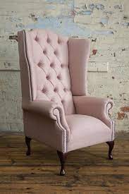 British Handmade Dusty Pink Wool Chesterfield High Back Wing Chair Wing Chair Chair Pink Chair