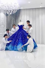 Luxury Cobalt Blue Ombre Off The Shoulder Ball Gown Ball Gowns Wedding Gowns Ball Gowns