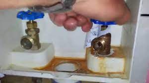 The water inlet valve is the part of the washer that controls the entry of water into the machine. Plumbing Repairs Replacing Leaking Cold Water Screw On Laundry Valve Faucet Youtube