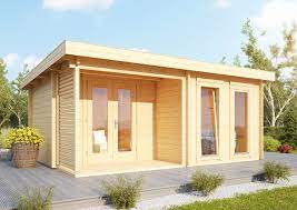 Wir bieten gartenhäuser, gartenmöbel, saunen, carports, kinderspielplatz und vieles mehr für gartenbegeisterte. Gartenhaus Flachdach 540x390cm Holzhaus Bausatz 44mm Wandstarke Modern Vom Garten Fachhandler