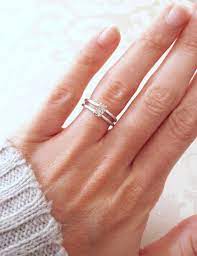 Sterling Silver And Herkimer Diamond Double Band Ring Raw Stone Ring Split Band Rough Crystal Engagement Ring Boho Jewelry 14k White Gold Engagement Rings Diamond Wedding Bands Vintage Gold Engagement Rings