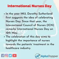 In 1953 dorothy sutherland, an official with the u.s. 10 Lines On International Nurses Day For Students And Children In English A Plus Topper