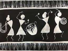 Warli Painting On Black Chart Paper Art_4320_33886 Handpainted Art Painting 20in X 18in
