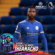 This item is motm kelechi iheanacho, a st from nigeria, playing for leicester city in england premier league (1).iheanacho fifa 21 is 23 years old and has 4* skills and 3* weakfoot, and is left footed. Fifa Ultimate Team Fifa 21 March Premier League Player Of The Month Facebook