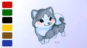 Learn how to draw and color a cute husky dog easy, step by step art tutorial. How To Draw A Husky Puppy Youtube