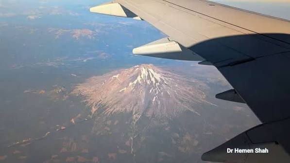 Aerial view of Mount Shasta from a flight