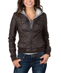 Ci Sono By Cavalini Brown Hooded Faux Leather Jacket