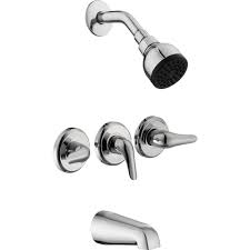 One handle controls hot water, and the other controls cold. Glacier Bay Aragon 3 Handle 1 Spray Tub And Shower Faucet In Chrome Valve Included Hd834x 0001 The Home Depot