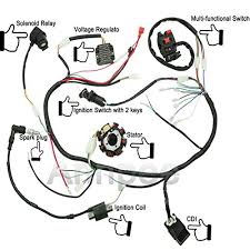 Complete electrics wiring harness stator coil cdi solenoid relay spark plug for 4 wheelers stroke atv （50cc 70cc 110cc 125cc） pit quad dirt bike taotao go kart by otohans. Complete Wiring Harness Kit Wire Loom Electrics Stator Coil Cdi For Atv Quad 4 Four Wheelers 150cc 200cc 250cc Go Kart Dirt Pit Bikes Buy Online In China At China Desertcart Com Productid