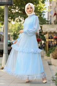 New Kenza Tullu Bebek Mavisi Tesettur Elbise 3168bm Tesetturisland Com Elbise Modelleri The Dress Elbise