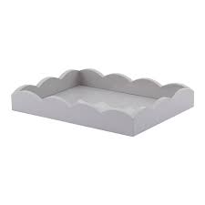 Our stunning lacquer trays are perfect for elegant dinner parties, casual dining or staging a beautiful sideboard or ottoman. Chiffon Grey Small Lacquered Scalloped Tray Addison Ross Ltd Usa