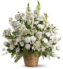 The most appropriate funeral flowers to send are all white flower arrangements, funeral floral baskets, funeral stands or a funeral spray. White Funeral Flowers Basket Arrangement Sympathy Flowers