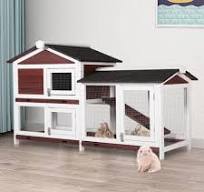 Wooden Rabbit Hutch For Indoor & Outdoor Use - Multi-Level Bunny Cage With  Wheels, Ramp & Removable Tray