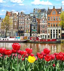 Amsterdam, north holland province resim: Schone Landschaft Mit Tulpen Und Hauser In Amsterdam Holland Grusskarte Konzept Lizenzfreie Fotos Bilder Und Stock Fotografie Image 44699661