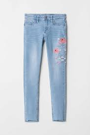 Light Denim Blue Flowers Slim Fit Jeans In Soft Superstretch Denim With Distressed Details And Embroidery Adj Shop Kids Clothes Light Denim Blue Denim Skirt