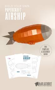 Papercraft Steampunk Airship Build Your Own Low Poly Paper Model Blimp With This Pdf Template Instant Digital D Paper Models Steampunk Airship Paper Crafts