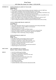 Responsible for overseeing the food and beverage outlets to include food preparation, food and beverage service and to maintain operational standards. Food Beverage Assistant Resume Samples Velvet Jobs