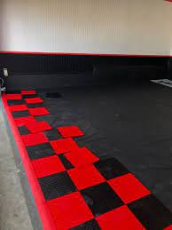 Not only are they a perfect solution to transform an area. Karen S Red And Black Checkered Garage Garageflooringllc Com Garage Floor Tiles Garage Floor Flooring