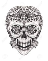 Had a great time doing it! Art Sugar Skull Day Of The Dead Tattoo Hand Pencil Drawing On Stock Photo Picture And Royalty Free Image Image 105779614
