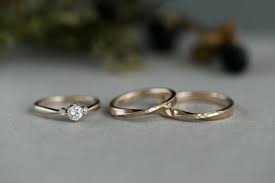 cayof ご婚約指輪とご結婚指輪の3本セット k18シャンパンゴールドで制作しました 結婚指輪 オーダーメイド 婚約指輪 結婚指輪