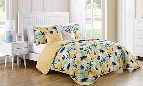 A wide variety of yellow color quilt options are available to you, such as technics, use, and material. Yellow Navy Blue Sealife Seashells Starfish Beach House Coastal Nautical Queen Quilt Set 5 Piece Set Walmart Com Walmart Com