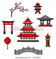 Japan Travel And Culture Icons Of Traditional Japanese Pagoda With Red Roof Surrounded By Sakura Blosso Japanese Temple Illustration Chinese Illustration Japan