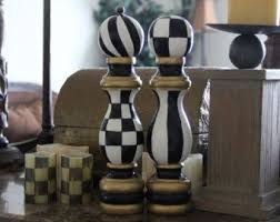 Black And White Checkered Salt And Pepper Shakers Check Salt Pepper Mill Set Hand Painted Black White Etsy In 2020 Mackenzie Childs Plates On Wall Pepper Mill Wood