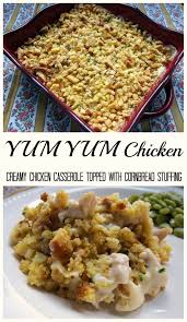 Many similar recipes require canned cream of mushroom soup, which is often high in fat and salt. Yum Yum Chicken Casserole Chicken Sour Cream Cream Of Chicken And Celery Soup Topped With Cornbread Stuff Yum Yum Chicken Chicken Recipes Casserole Recipes