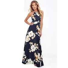 2019 Summer Floral Print Long Dress Plus Size 5xl Women Maxi Dress Halter Neck Sleeveless Beach Holiday Slip Dress Female Gowns Boho Dress Plus Size Long Summer Dresses Floral Print Dress Long